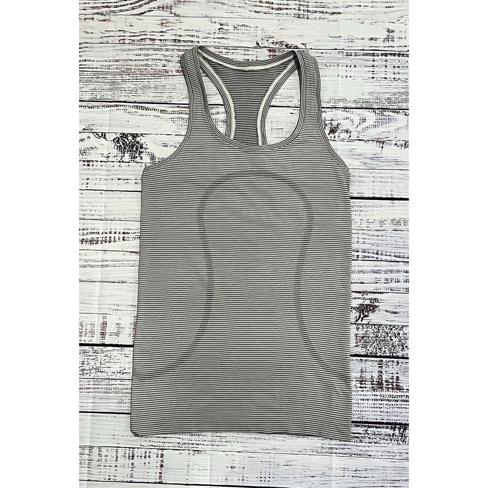 Lululemon Swiftly Tech Racerback Tank Top Size 2 Striped Black Gray Silver